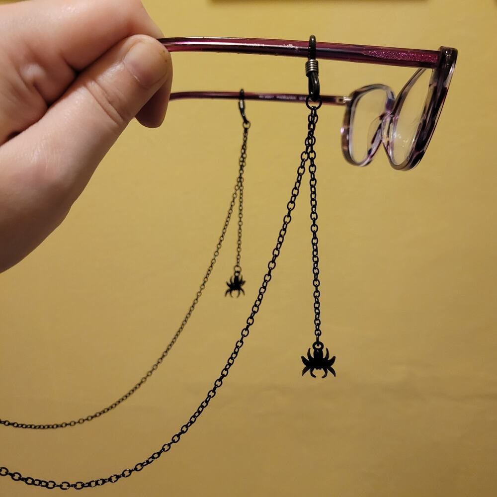 Black spider charm eye glass chain lanyard